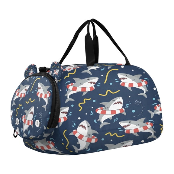 DIXRUYEE Cute Shark Swim Blue Scale Duffel Bag With Ventilated Shoe Pocket & Adjustable Strap for Gym, Dance & Travel