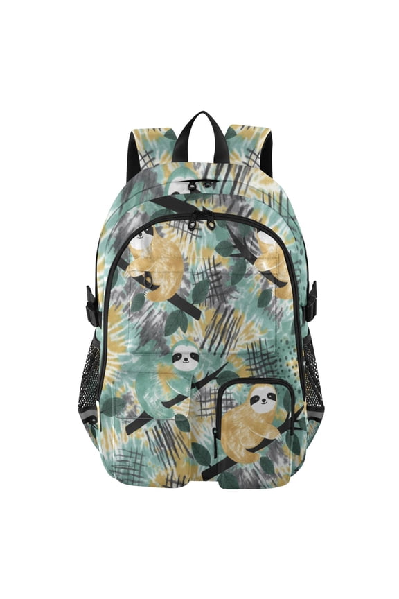 Cute Sloth Pattern Backpack for School 14Laptop Compatible with Reflective Safety Strips