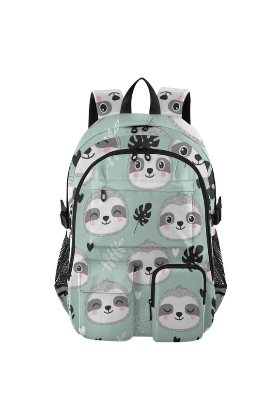 Cute Sloths Backpack for School 14Laptop Compatible with Reflective Safety Strips