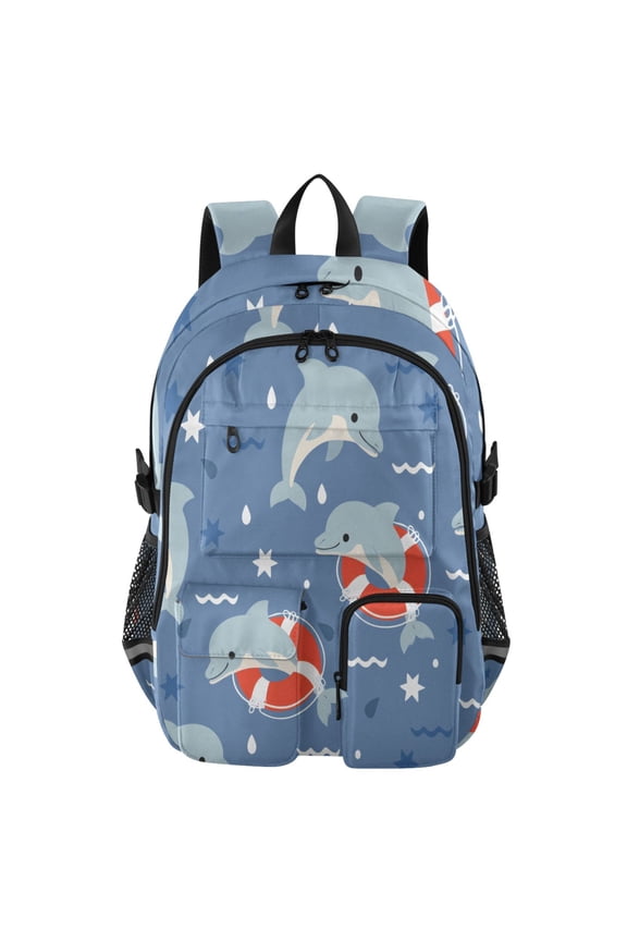 Cute Swimming Circle Pattern Backpack for School 14”Laptop Compatible with Reflective Safety Strips