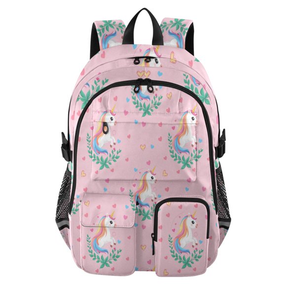 DIXRUYEE Cute Unicorn Pattern Backpack for School 14Laptop Compatible with Reflective Safety Strips