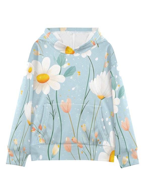 DIXRUYEE Daisy Flower Pattern Print Hoodie Casual Pullover Sweatshirt With Kangaroo Pocket