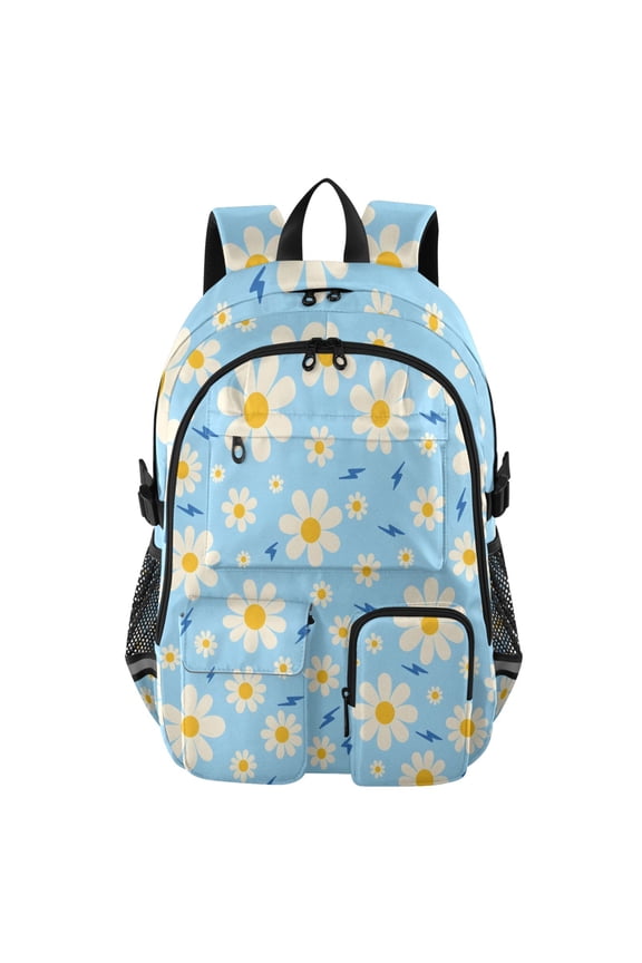 Daisy Lightning Pattern Backpack for School 14Laptop Compatible with Reflective Safety Strips