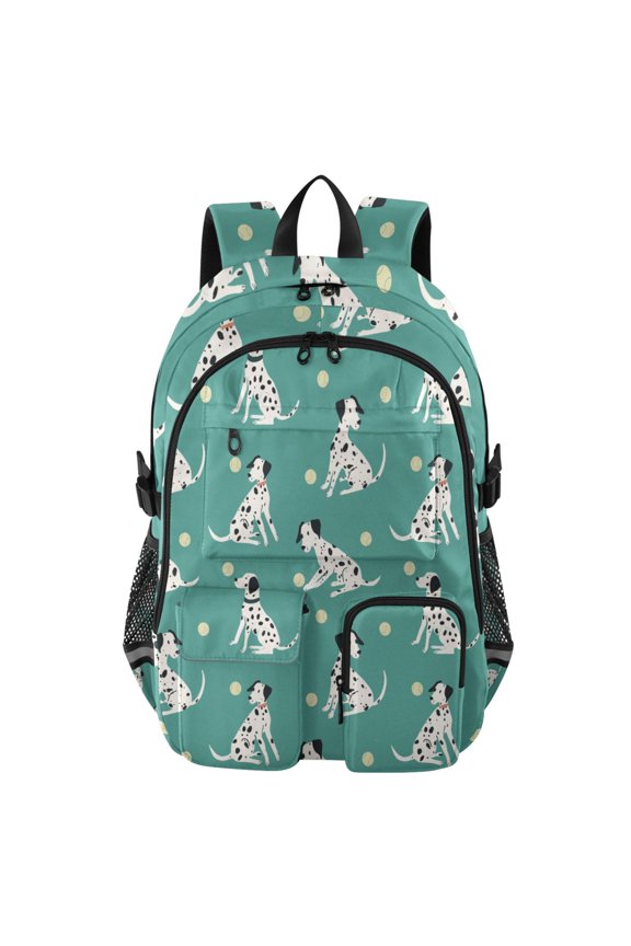 Dalmatian Dog Tennis Pattern Backpack for School 14”Laptop Compatible with Reflective Safety Strips