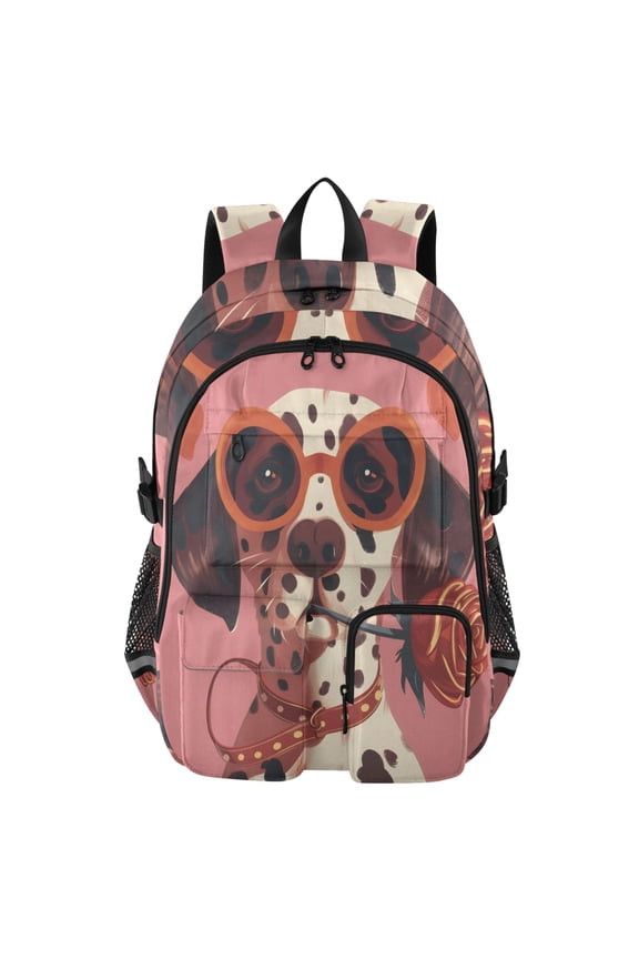 Dalmatian Flower Backpack for School 14”Laptop Compatible with Reflective Safety Strips