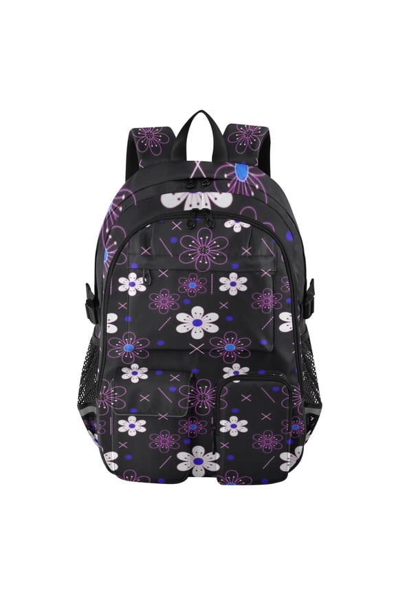 Dark Galaxy Petals Backpack for School 14”Laptop Compatible with Reflective Safety Strips