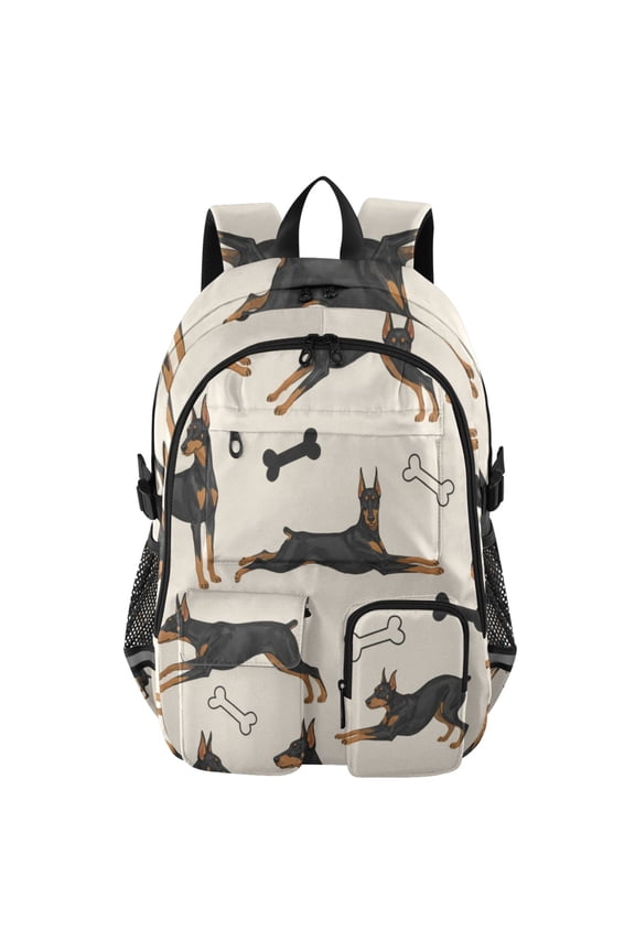 Doberman with Bones Backpack for School 14Laptop Compatible with Reflective Safety Strips