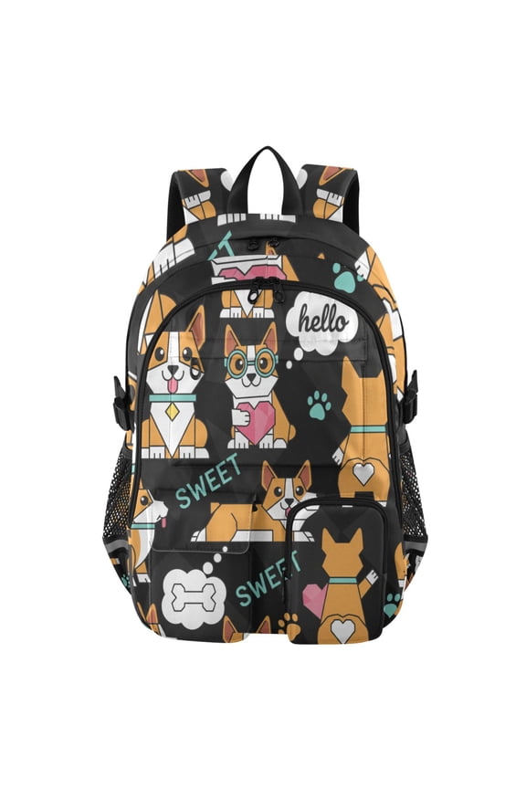 Dogs Corgi Backpack for School 14Laptop Compatible with Reflective Safety Strips
