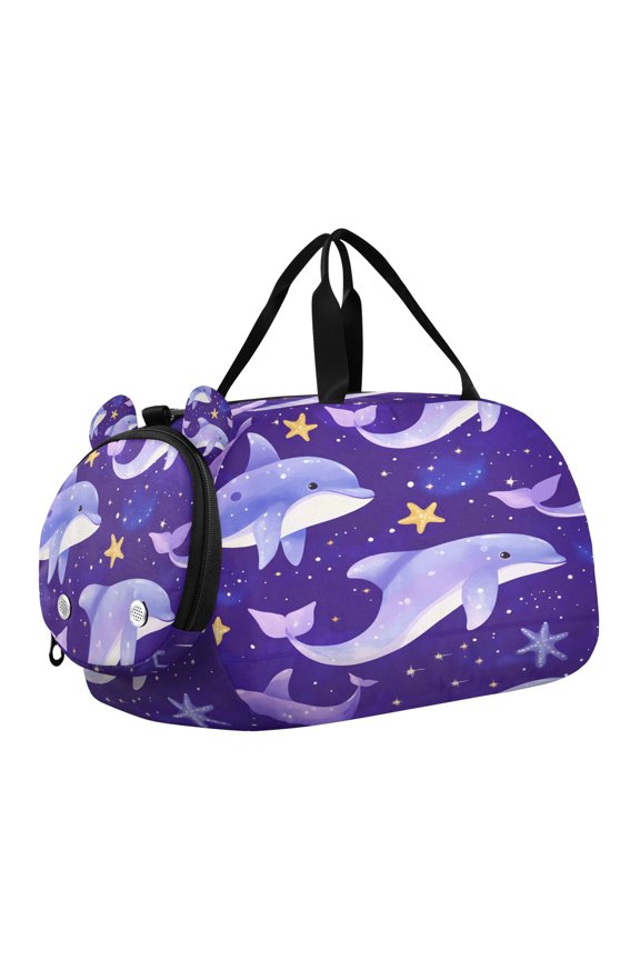 Dolphin Starfish Pattern Scale Duffel Bag With Ventilated Shoe Pocket & Adjustable Strap for Gym, Dance & Travel