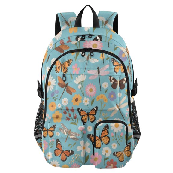 DIXRUYEE Dragonfly Butterfly Daisy Pattern Backpack for School 14Laptop Compatible with Reflective Safety Strips