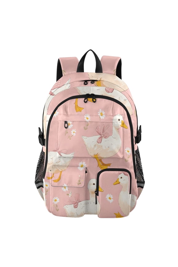 Duck Bow Pattern Backpack for School 14Laptop Compatible with Reflective Safety Strips