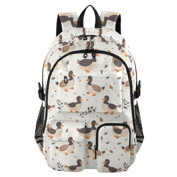 DIXRUYEE Duck Leaves Pattern Pattern Backpack for School 14Laptop Compatible with Reflective Safety Strips