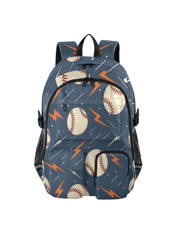 Dynamic Baseballs with Lightning Bolts Pattern Backpack for School 14Laptop Compatible with Reflective Safety Strips