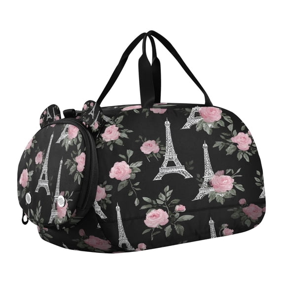 DIXRUYEE Eiffel Tower Flower Pattern Scale Duffel Bag With Ventilated Shoe Pocket & Adjustable Strap for Gym, Dance & Travel