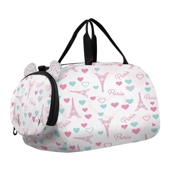 DIXRUYEE Eiffel Tower Paris Love Pink Scale Duffel Bag With Ventilated Shoe Pocket & Adjustable Strap for Gym, Dance & Travel