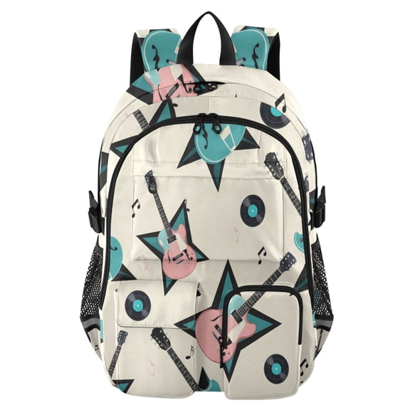 DIXRUYEE Electric Guitar Pattern Backpack for School 14Laptop Compatible with Reflective Safety Strips