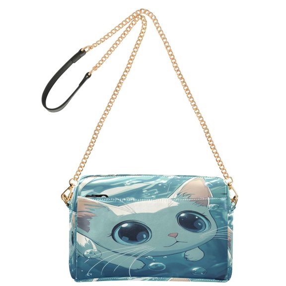 DIXRUYEE Fashion Triple Zip Small Crossbody Bag Creatively Bubbly White Kitten Adventure Pattern