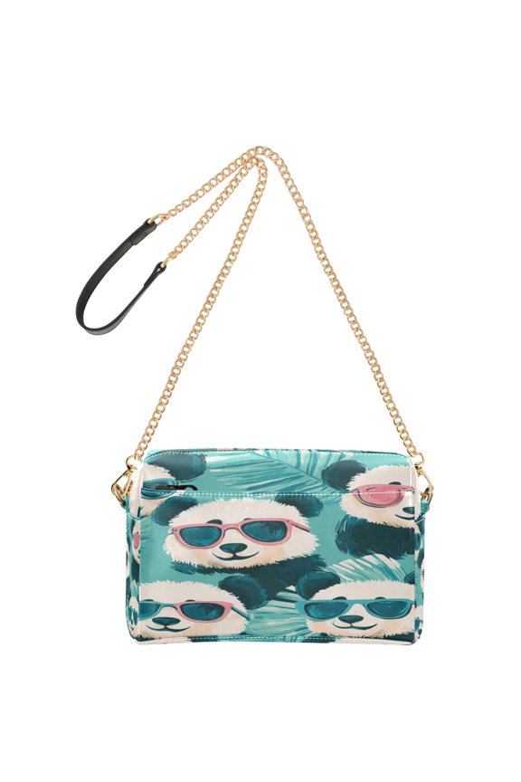 Fashion Triple Zip Small Crossbody Bag Creatively Chillin' Pandas in Shades Pattern