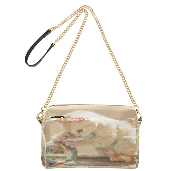 DIXRUYEE Fashion Triple Zip Small Crossbody Bag Creatively Curious Kitten with Crystal Ball Pattern