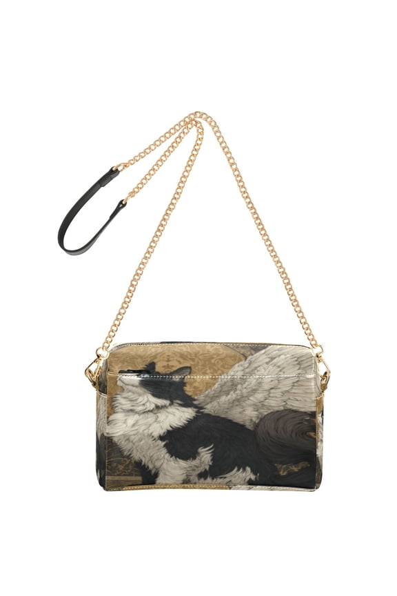 Fashion Triple Zip Small Crossbody Bag Creatively Ebony and Ivory Pattern