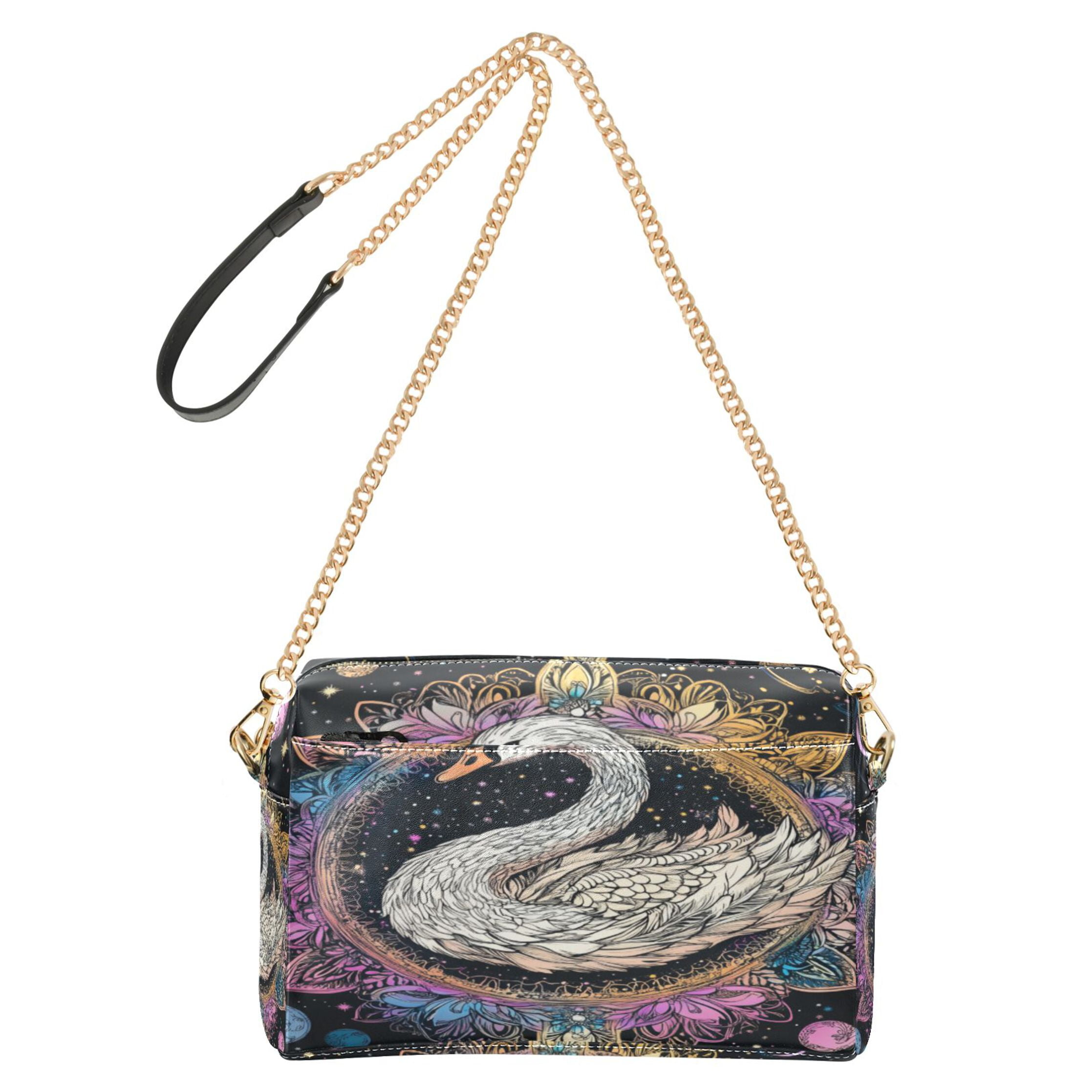 Queen Swan Pattern Print Crossbody Bags