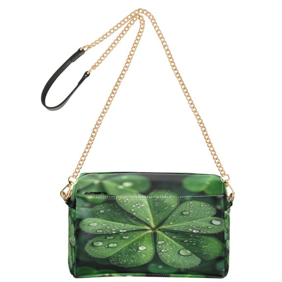 DIXRUYEE Fashion Triple Zip Small Crossbody Bag Creatively Green Clovers Pattern