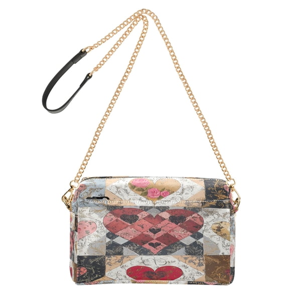 DIXRUYEE Fashion Triple Zip Small Crossbody Bag Creatively Heartfelt Patchwork Design Pattern