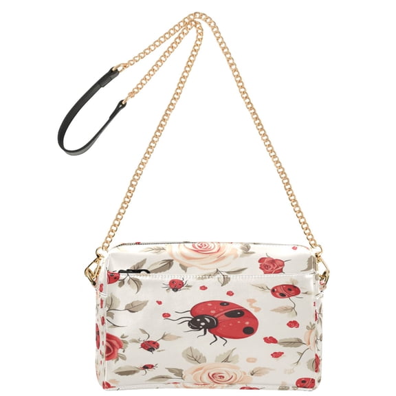 DIXRUYEE Fashion Triple Zip Small Crossbody Bag Creatively Ladybug Roses Pattern
