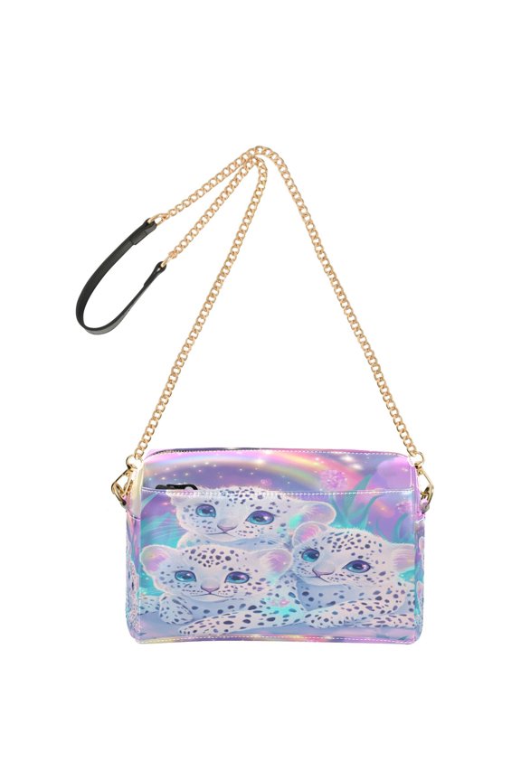 Fashion Triple Zip Small Crossbody Bag Creatively Leopard Trio under The Rainbow Pattern