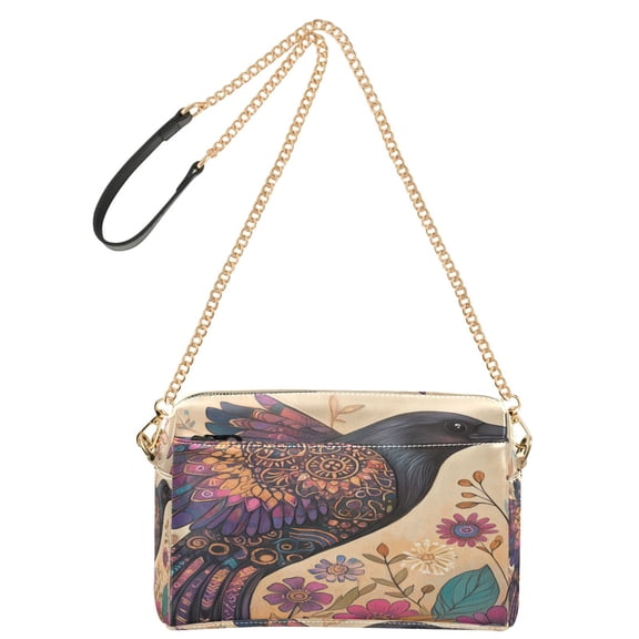 DIXRUYEE Fashion Triple Zip Small Crossbody Bag Creatively Mystical Crow Blossom Pattern