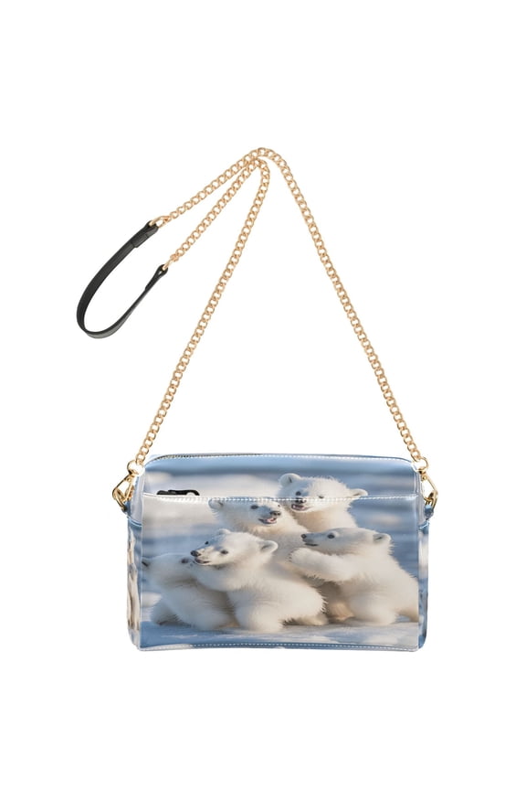 Fashion Triple Zip Small Crossbody Bag Creatively Playful Polar Pals Pattern