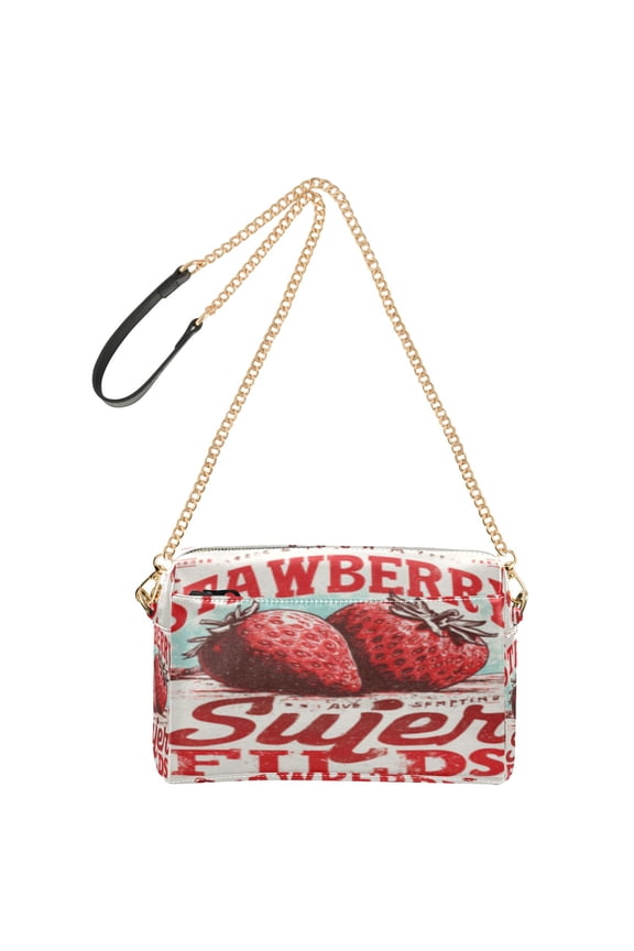 Fashion Triple Zip Small Crossbody Bag Creatively Sly Strawberry Pattern