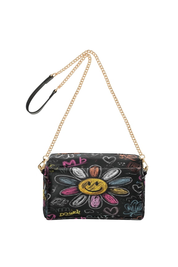 Fashion Triple Zip Small Crossbody Bag Creatively Smiley Blossom Pattern