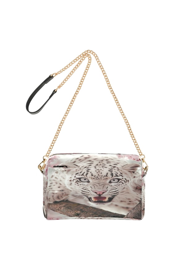 Fashion Triple Zip Small Crossbody Bag Creatively Snow Leopard in Bloom Pattern