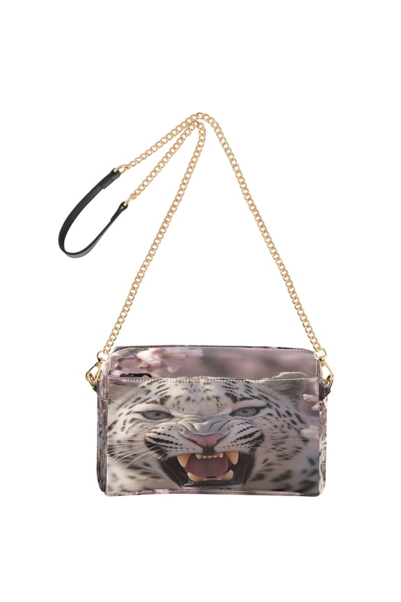 Fashion Triple Zip Small Crossbody Bag Creatively Snow Leopard in Bloom Pattern