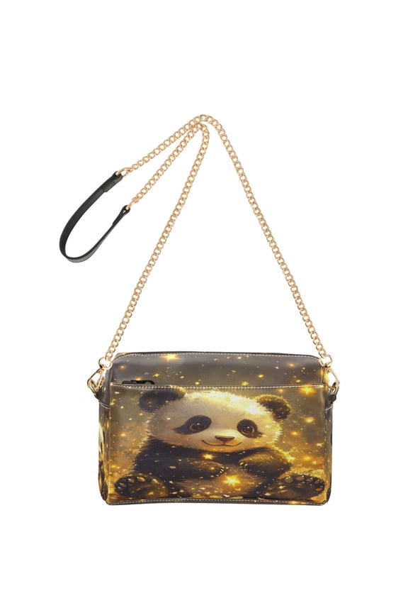 Fashion Triple Zip Small Crossbody Bag Creatively Sparkling Panda Joy Pattern