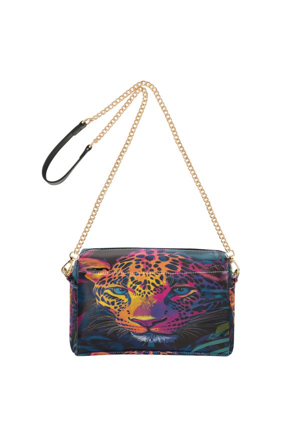 Fashion Triple Zip Small Crossbody Bag Creatively Vibrant Jungle Leopard Pattern