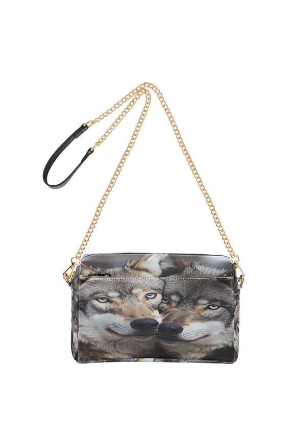 Fashion Triple Zip Small Crossbody Bag Creatively Wolves Of The Wild Pattern