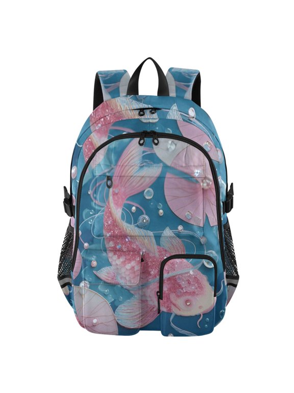 Fish in Pond Backpack for School 14”Laptop Compatible with Reflective Safety Strips