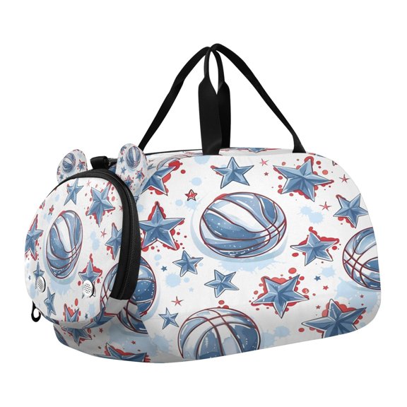 DIXRUYEE Five-pointed Star Basketball Pattern Scale Duffel Bag With Ventilated Shoe Pocket & Adjustable Strap for Gym, Dance & Travel