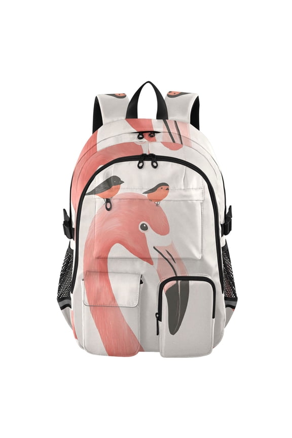 Flamingo Head Bird Backpack for School 14Laptop Compatible with Reflective Safety Strips