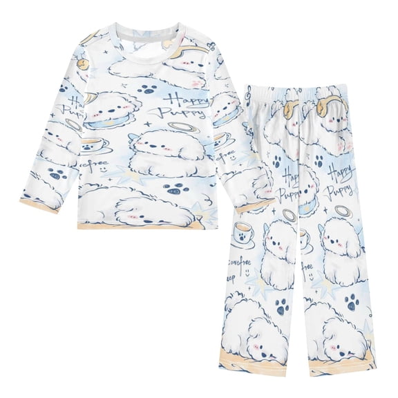 DIXRUYEE Fleece Pajama Set Loose Style Elastic Waist Pockets Angel Pup Cloud Fantasy Cute Pattern