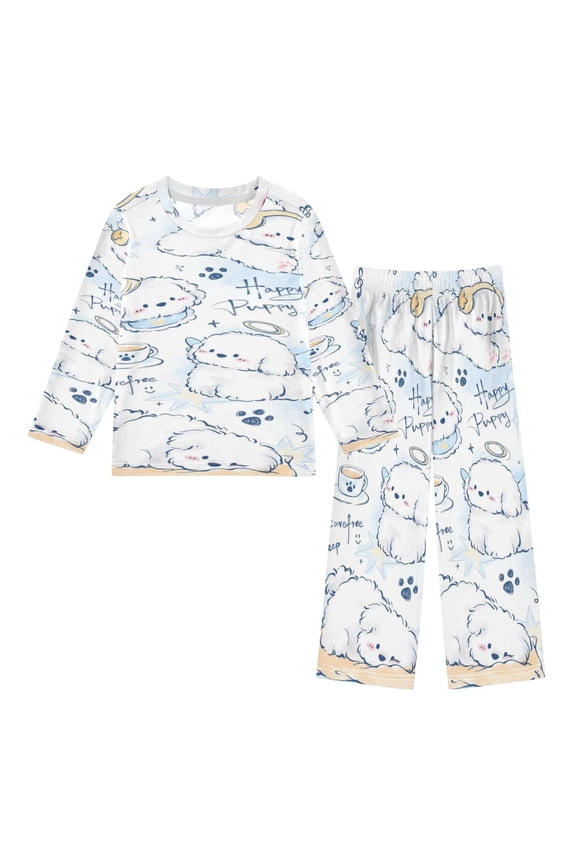 DIXRUYEE Fleece Pajama Set Loose Style Elastic Waist Pockets Angel Pup Cloud Fantasy Cute Pattern