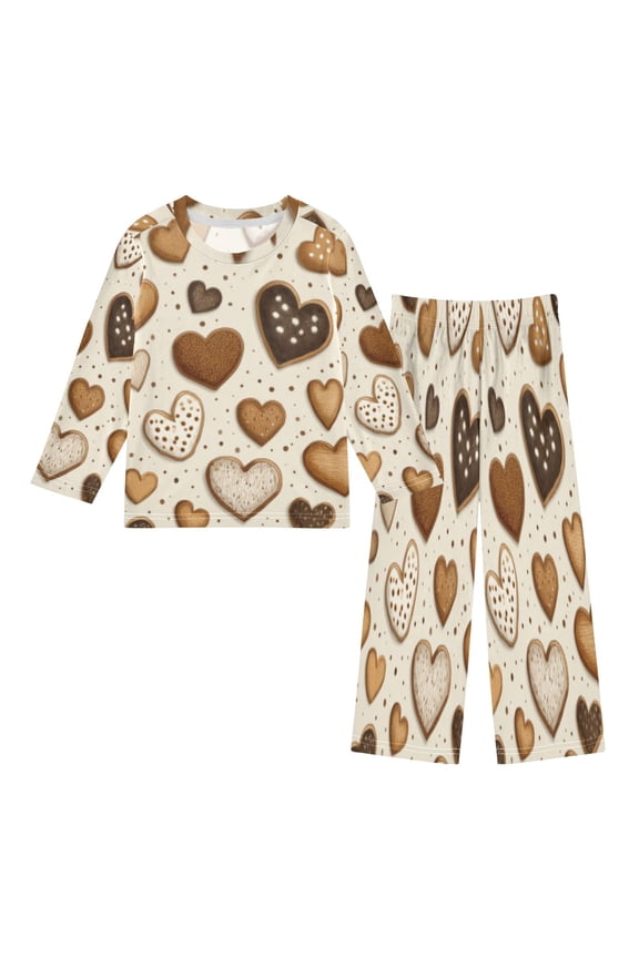 DIXRUYEE Fleece Pajama Set Loose Style Elastic Waist Pockets Assorted Heart Cookie Feast Cute Pattern