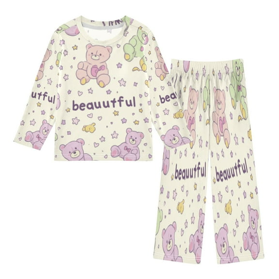DIXRUYEE Fleece Pajama Set Loose Style Elastic Waist Pockets Bear Burst Cute Pattern