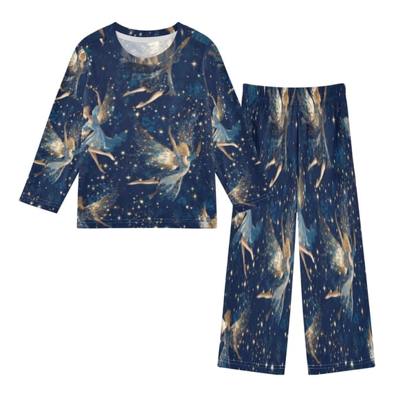DIXRUYEE Fleece Pajama Set Loose Style Elastic Waist Pockets Celestial Fairy Whirl Cute Pattern