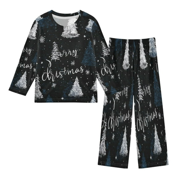 DIXRUYEE Fleece Pajama Set Loose Style Elastic Waist Pockets Christmas Tree Whisper" Cute Pattern