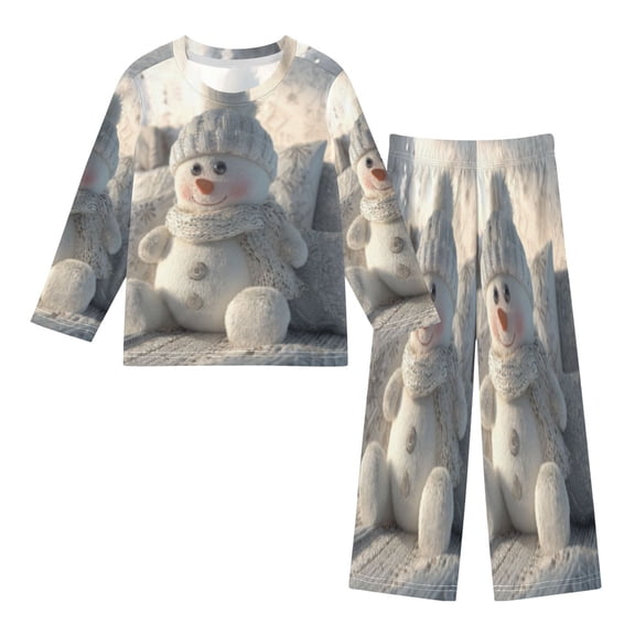 DIXRUYEE Fleece Pajama Set Loose Style Elastic Waist Pockets Cozy Knit Snowman Cute Pattern
