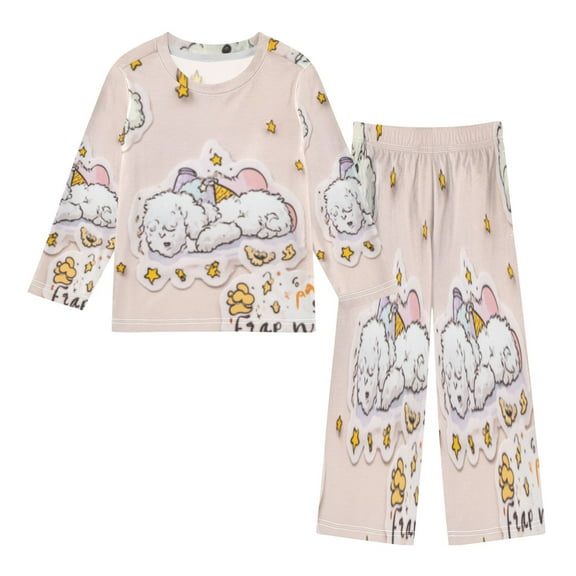 DIXRUYEE Fleece Pajama Set Loose Style Elastic Waist Pockets Dreamy Poodle Sticker Collage Cute Pattern