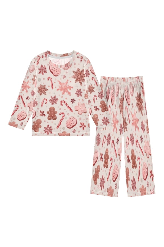 DIXRUYEE Fleece Pajama Set Loose Style Elastic Waist Pockets Festive Cookie & Candy Collage Cute Pattern